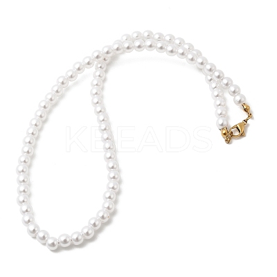 6MM White Round Plastic Pearl Beaded Necklaces for Women NJEW-L469-02G-1