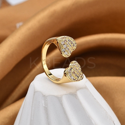 Rack Plating Brass Micro Pave Clear Cubic Zirconia Cuff Finger Rings for Women RJEW-M028-38G-1
