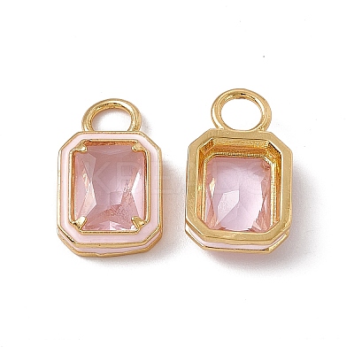 Pink Glass Rectangle Pendants KK-I696-10G-1
