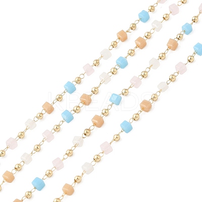 Faceted Cube Glass & Round Beaded Chains CHC-G018-03KCG-02-1