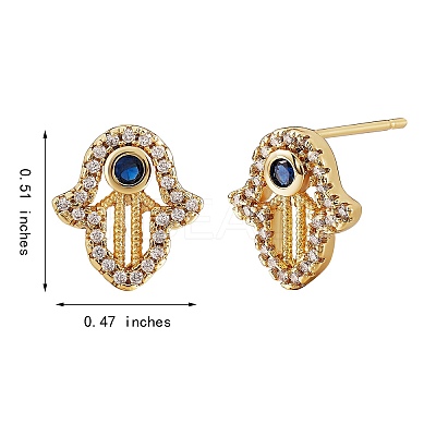Hamsa Hand Cubic Zirconia Stud Earrings EJEW-SZ0001-77-1