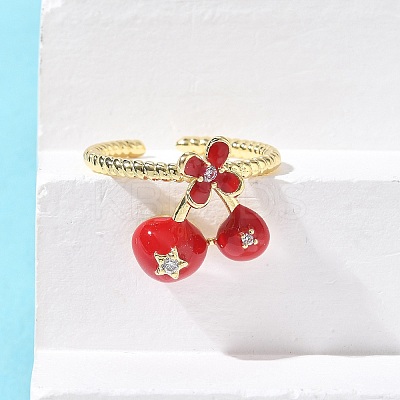 Brass Micro Pave Clear Cubic Zirconia Enamel Adjustable Cuff Rings for Women RJEW-G350-01E-G-1