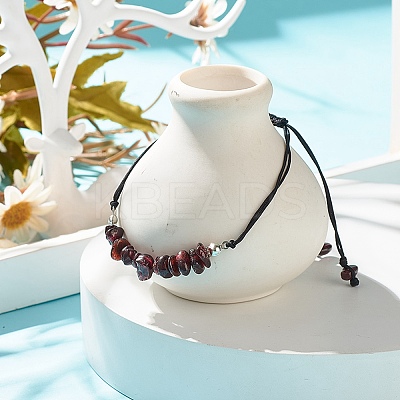 Natural Garnet Chips Braided Bead Bracelet X-BJEW-JB08019-12-1