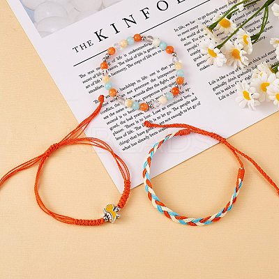 Waxed Polyester String Braided Cord Bracelets Set BJEW-SW00032-04-1