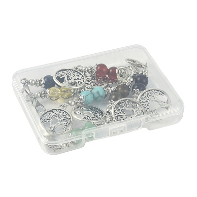 7Pcs Natural & Synthetic Gemstone and Alloy Pendant Decorations HJEW-FS00043-1