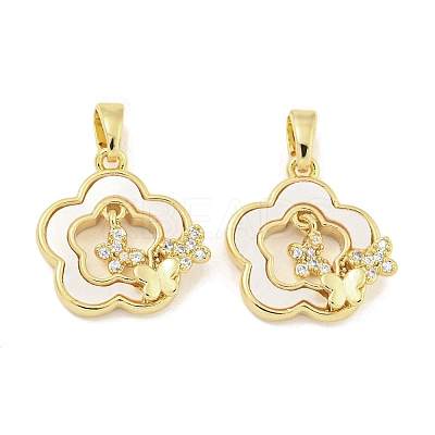 Brass with Clear Cubic Zirconia with Sea Shell Pendants KK-Q820-12G-1
