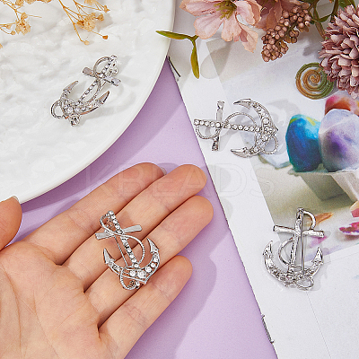 6Pcs Anchor Alloy Rhinestone Lapel Pins for Backpack Clothes JEWB-FH0002-73P-1