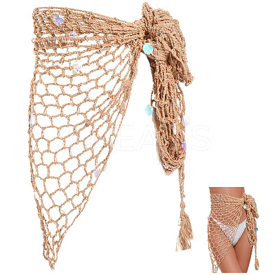 Polyester Women Crochet Beach Cover Up Sarong Wrap AJEW-WH20007-71-1