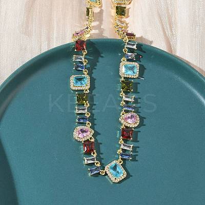 Brass Pave Colorful Cubic Zirconia Rectangle Square Teardrop Tennis Necklaces NJEW-G183-09G-1
