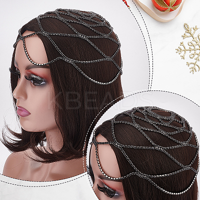 Rhinestone Mesh Headpiece Cap AJEW-WH0413-82B-1