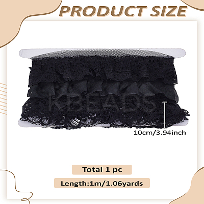 1M 3-Layer Pleated Chiffon Flower Lace Trim OCOR-LP0001-78B-1