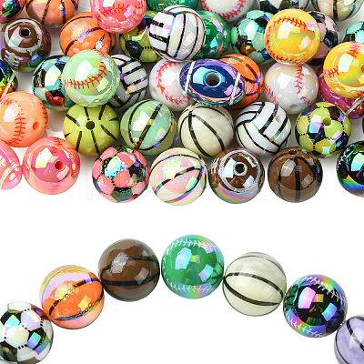 UV Plating Sport Theme Opaque Acrylic Beads OACR-CJC0019-005-1
