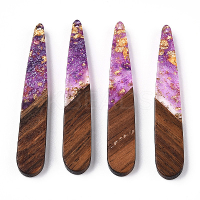 Transparent Resin & Walnut Wood Pendants RESI-N039-69F-1