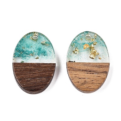 Transparent Resin and Walnut Wood Pendants RESI-T057-04I-1