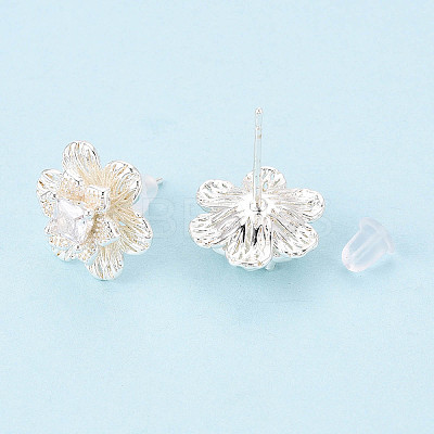 Brass Pave Clear Cubic Zirconia Stud Earrings KK-T077-19S-1