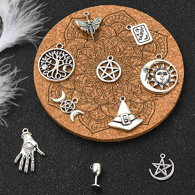 100Pcs 10 Styles Witch Hat & Fertility & Goblets Goddess Tibetan Style Alloy Pendants TIBEP-CJ0002-86-1