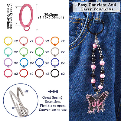 32Pcs 16 Colors Spray Painted Iron Split Key Rings IFIN-TA0001-56-1