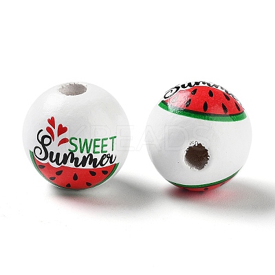 Summer Theme Printed Wood European Beads LS-WOOD-M010-06D-1
