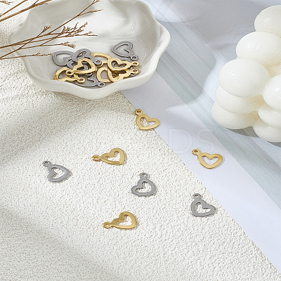 40Pcs 2 Colors 304 Stainless Steel Open Heart Pendants STAS-LP0004-24-1