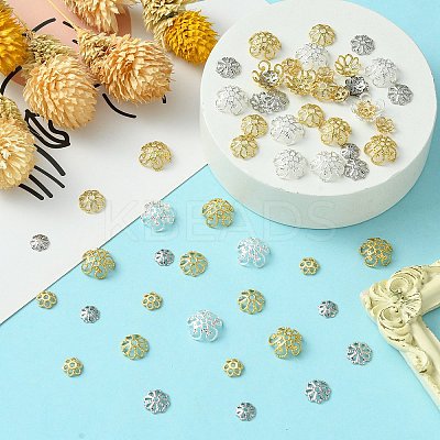 60Pcs 6 Styles Flower Brass Fancy Bead Caps KK-CJ0002-20-NR-1