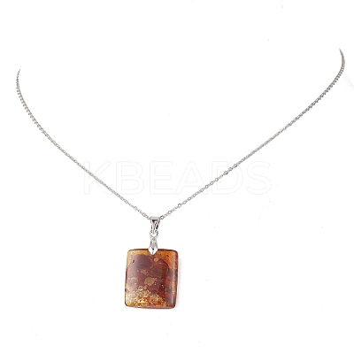 Natural Amber Rectangle Pendant 304 Stainless Steel Satellite Chain Necklaces NJEW-JN05981-01-1
