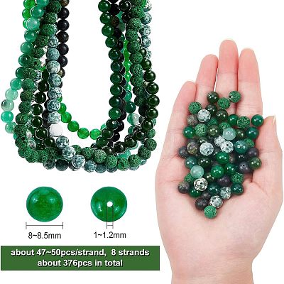 8 Strands 8 Style Frosted Natural Mixed Gemstone Round Beads Strands G-OC0002-06-1
