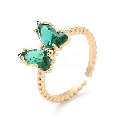 K9 Glass Butterfly Open Cuff Ring RJEW-E065-01KCG-1