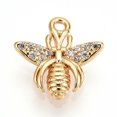 Brass Micro Pave Clear Cubic Zirconia Pendants KK-T075-19G-03-1