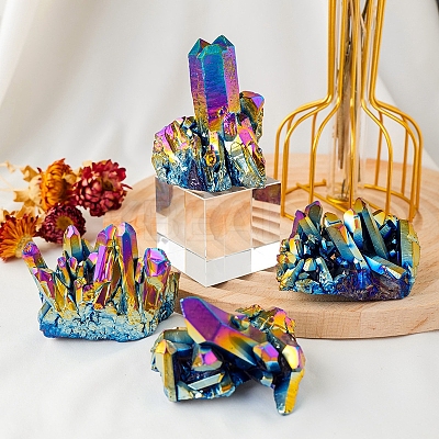 Electroplated Natural Druzy Quartz Crystal Cluster Ornaments PW-WG24416-01-1