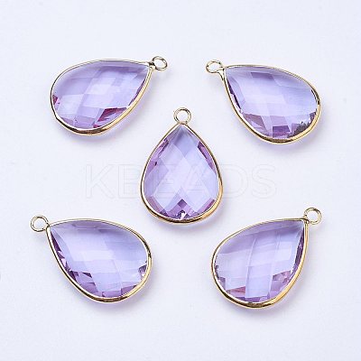 Golden Tone Brass Glass Teardrop Pendants LS-GLAA-M006-A-14G-1