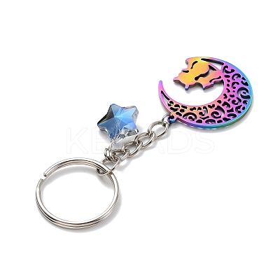 Stainless Steel Hollow Moon Cat Keychains KEYC-JKC00585-03-1