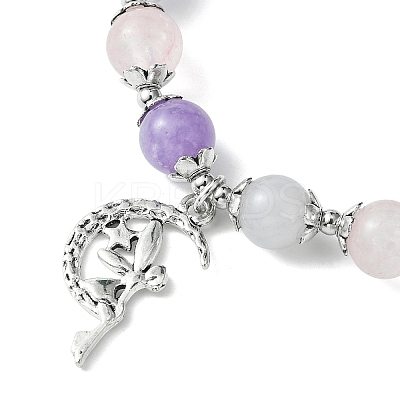 8mm Round Natural Aquamarine & Rose Quartz & Amethyst Beaded Stretch Bracelets X-BJEW-TA00502-1