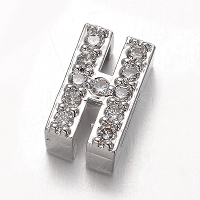 Platinum Plated Brass Micro Pave Cubic Zirconia Letter Slide Charms LS-X-ZIRC-E015-04H-1