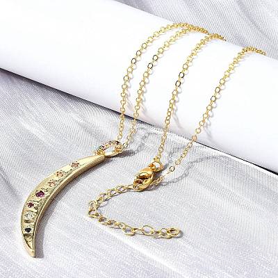 Brass Micro Pave Colorful Cubic Zirconia Moon Pendant Necklaces for Women NJEW-D311-02A-G-1