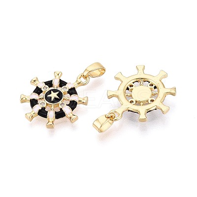Brass Micro Pave Clear Cubic Zirconia and Enamel Pendants KK-T075-91A-G-1