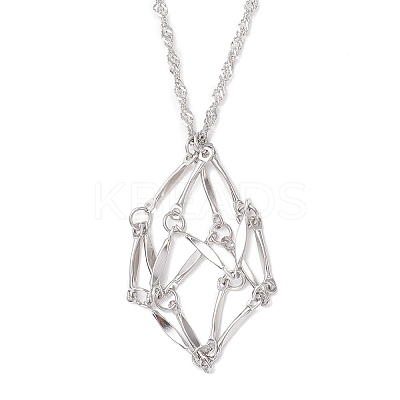 304 Stainless Steel Empty Macrame Pouch Pendant Singapore Chain Necklace Making NJEW-JN05280-1