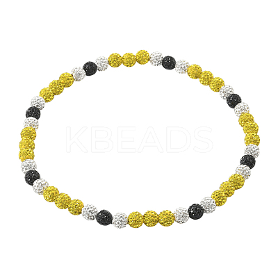 1Pc Polymer Clay Rhinestone Round Beaded Stretch Necklaces NJEW-SP0001-14L-1
