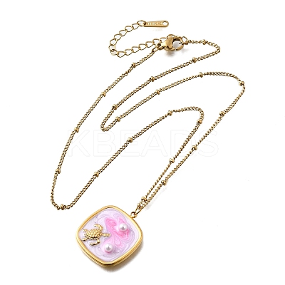 Summer Beach 304 Stainless Steel Lavender Enamel Pendant Necklaces for Women NJEW-U043-01A-G-1