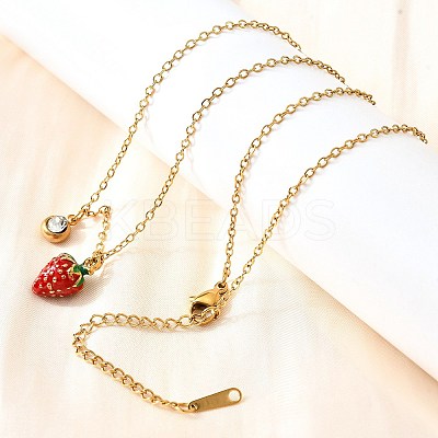 304 Stainless Steel Red Enamel Pendant Necklaces for Women NJEW-U043-02B-G-1