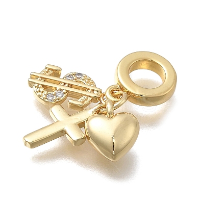 Brass Micro Pave Clear Cubic Zirconia European Dangle Charms X-KK-D431-033C-G-1