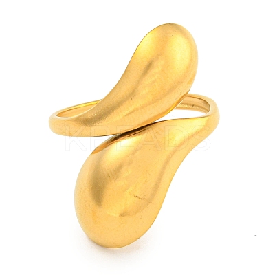 Ion Plating(IP) Teardrop 304 Stainless Steel Open Cuff Finger Rings for Women RJEW-P114-03G-1