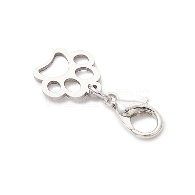 304 Stainless Steel Paw Print Pendant Decorations HJEW-JM03744-1