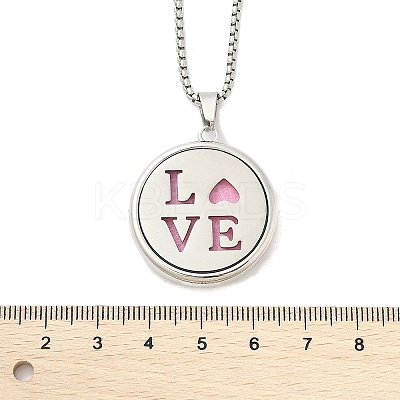 316 Surgical Stainless Steel Aromatherapy Diffuser Perfume Hollow Flat Round Pendant Box Chain Necklaces NJEW-R016-01P-03-1