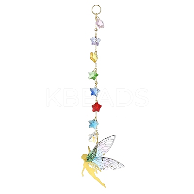 Brass & Transparent Epoxy Resin Fairy Pendant Decoration HJEW-JM02635-03-1