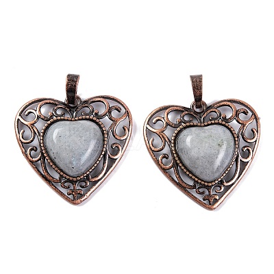 Natural Labradorite Peach Love Heart Pendants G-G158-01-12-1