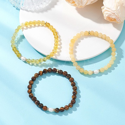 Natural & Synthetic Mixed Gemstone & Cultured Freshwater Pearl Beads Stretch Bracelets for Women BJEW-JB13205-02-1
