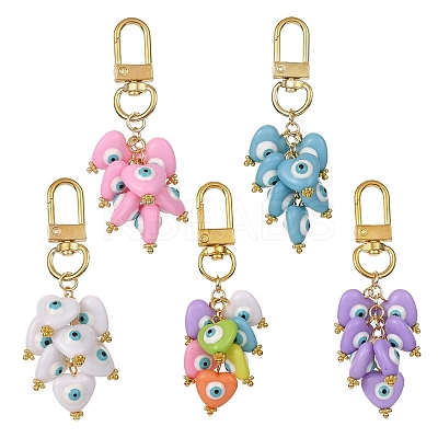 Heart with Evil Eye Resin Pendant Decorations HJEW-JM01089-1