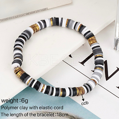 Handmade Polymer Clay Heishi Beaded Stretch Bracelets with CCB for Women JF1252-1-1