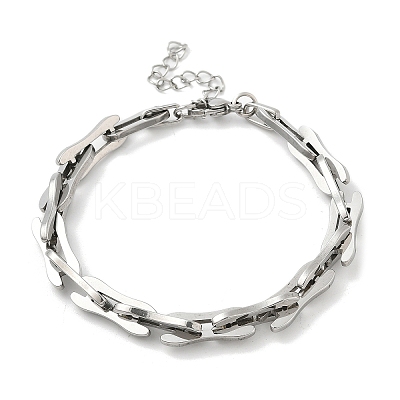 304 Stainless Steel Rectangle Link Chains Bracelets for Men & Women BJEW-D042-46P-1