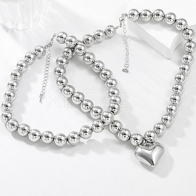 2Pcs 2 Styles Alloy Heart Pendant Necklaces Set NJEW-P319-02P-1